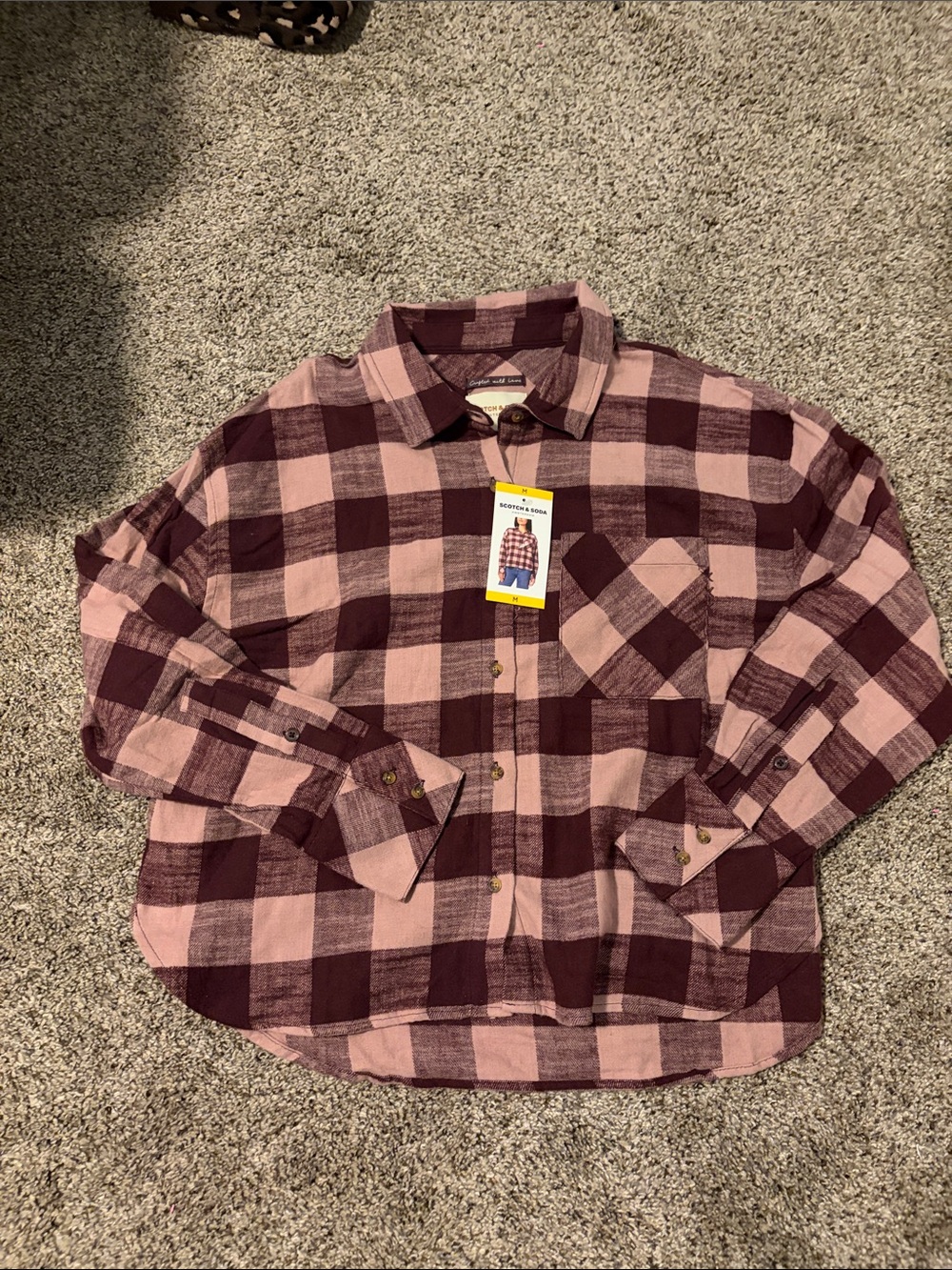 Scotch & Soda Pink & Burgundy Plaid Button-Down Shirt